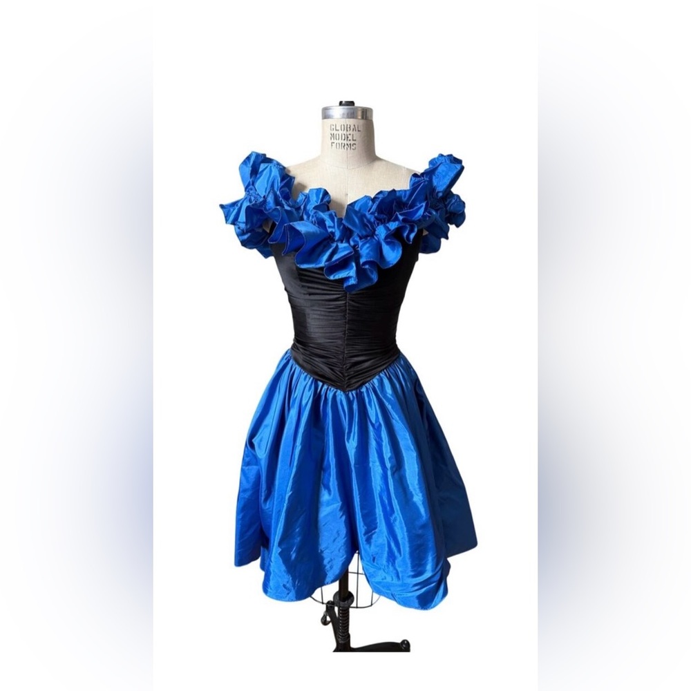 Vintage 80s Satin & Taffeta Cocktail Party Dress Size Small